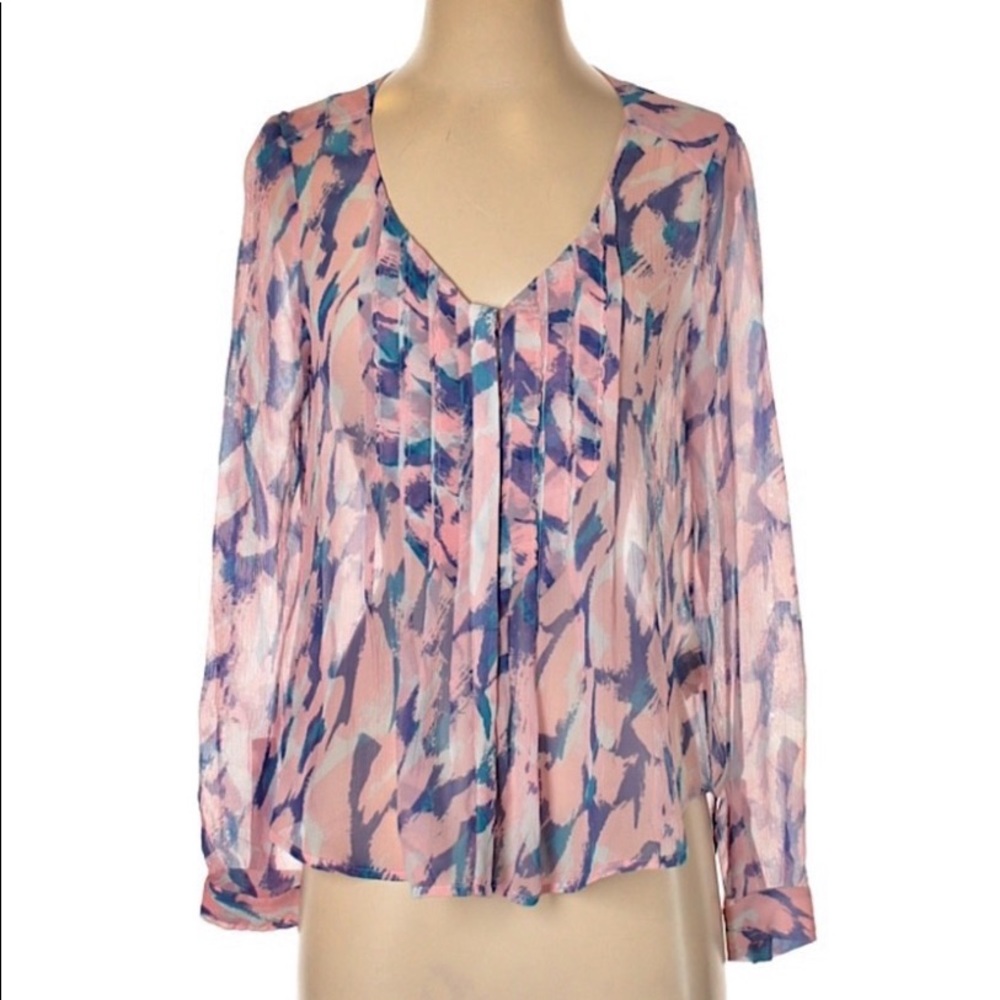 Anthropologie Maeve Silk Pink Blue Water Color top
